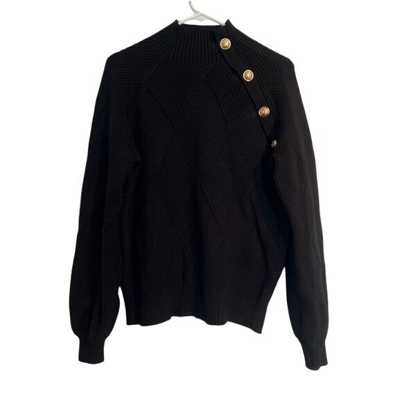 Line & Dot Stevie Sweater – Black with Gold Buttons, Women's Size Large - Picture 1 of 9